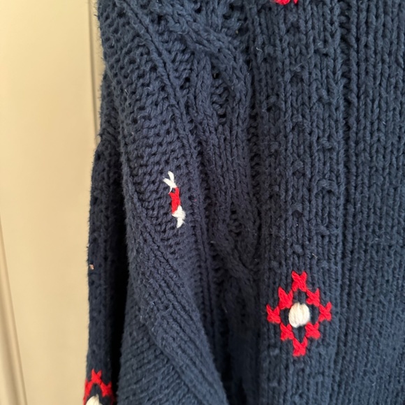 Liz Claiborne Navy Cotton Sweater with hand embellished embroidery - Picture 8 of 9